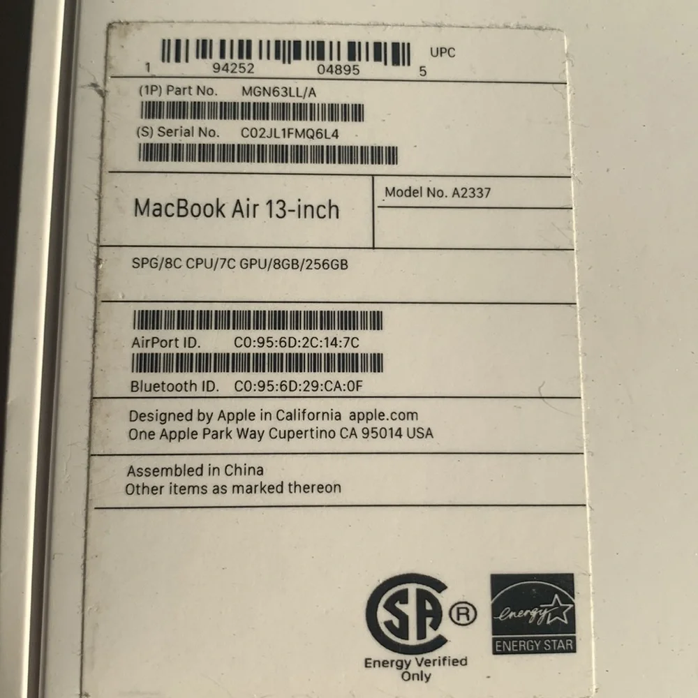 Apple MacBook Air Laptop EMPTY box